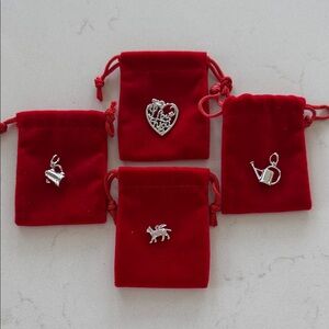 Red Velvet Pouches with Silver Charms Set of 4 NWT ✨